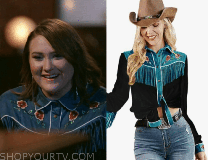 The Voice: Season 24 Ruby Leigh's Blue & Black Floral Fringe Shirt