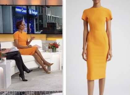 Outnumbered: January 2024 Harris Faulkner's Orange Cap Sleeve Sheath ...