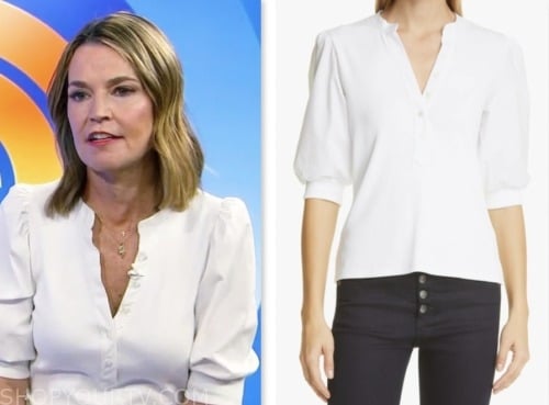 E! News: January 2024 Savannah Guthrie's White Puff Sleeve Knit Top ...