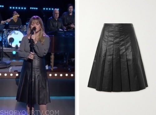 The Kelly Clarkson Show: January 2024 Kelly Clarkson's Black Leather Pleated  Skirt