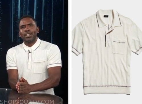 E! News: January 2024 Justin Sylvester's White Contrast Trim Polo Shirt ...