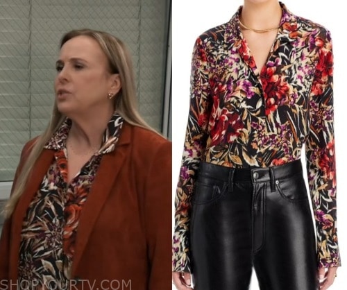 General Hospital: January 2024 Laura's Black & Red Floral Print Blouse ...