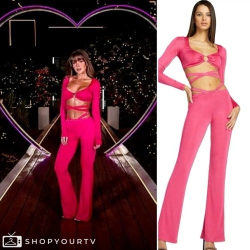 Love Island UK All Stars: Season 1 Episode 28 Georgia's Pink Wrap Long  Sleeve Crop Top & Trouser Set