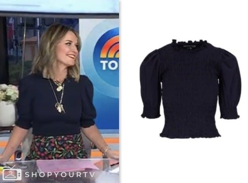 The Today Show: February 2024 Savannah Guthrie's Navy Blue Smocked Top ...