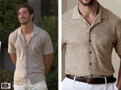 The Bachelor: Season 28 Episode 5 Joey Graziadei's Beige Linen Shirt