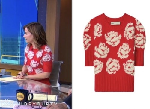 Trina Turk Shadows Stripe Sweater worn by Rebecca Jarvis as seen