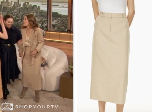 Drew Barrymore Show February 2024 Drew Barrymore S Beige Midi Skirt   Screen Shot 2024 02 25 At 6.40.11 AM 