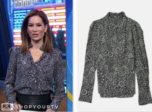 Trina Turk Shadows Stripe Sweater worn by Rebecca Jarvis as seen