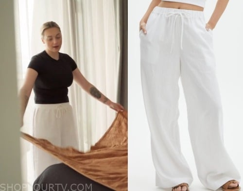 White drawstring linen pants w/ lace detail - LA Trends Addict