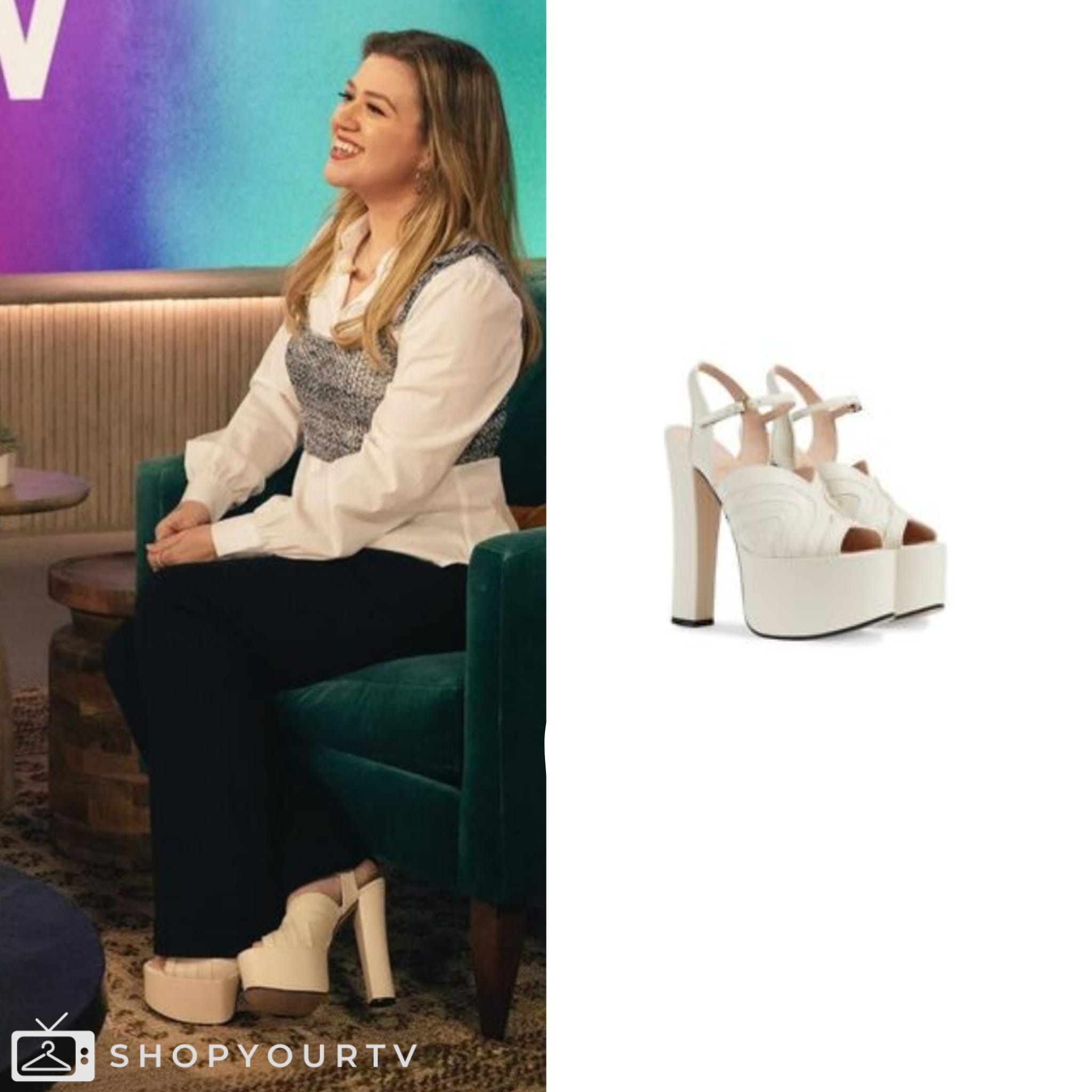 The Kelly Clarkson Show March 2024 Kelly Clarkson’s White Platforms