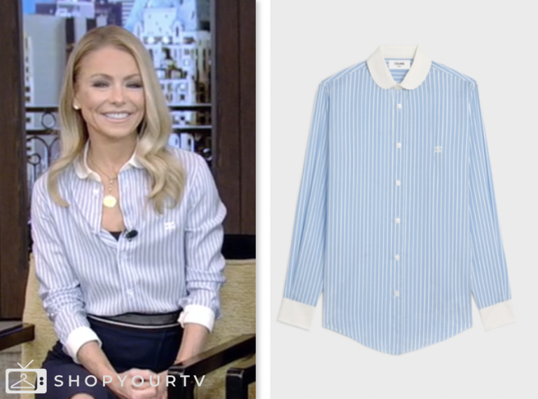 Live with Kelly and Mark: March 2024 Kelly Ripa's Blue Striped Contrast ...