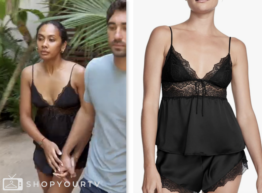 The Bachelor: Season 28 Episode 9 Rachel Nance's Black Lace Satin Camisole  and Short Set