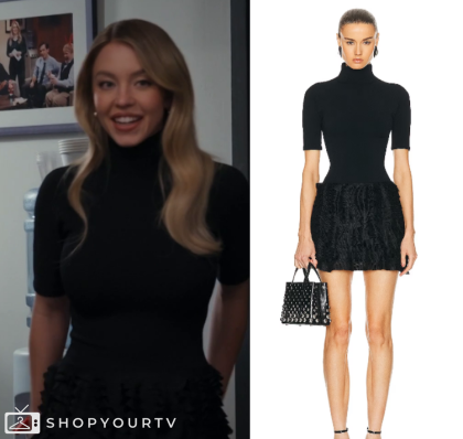 SNL: Season 49 Episode 13 Sydney Sweeney's Black Ruffle Hem Mockneck ...