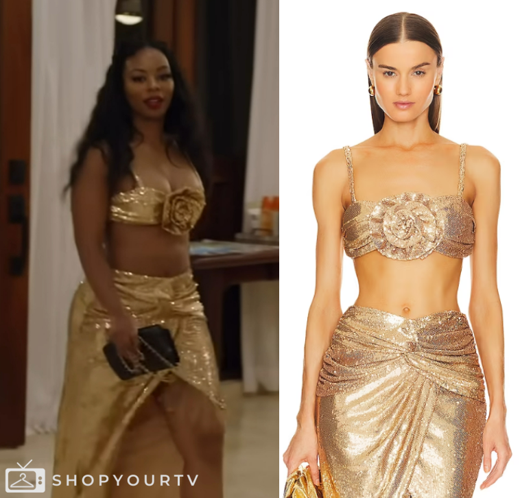 Real Housewives of Potomac: Season 8 Episode 15 Keiana's Gold Sequin Rose  Front Crop Top